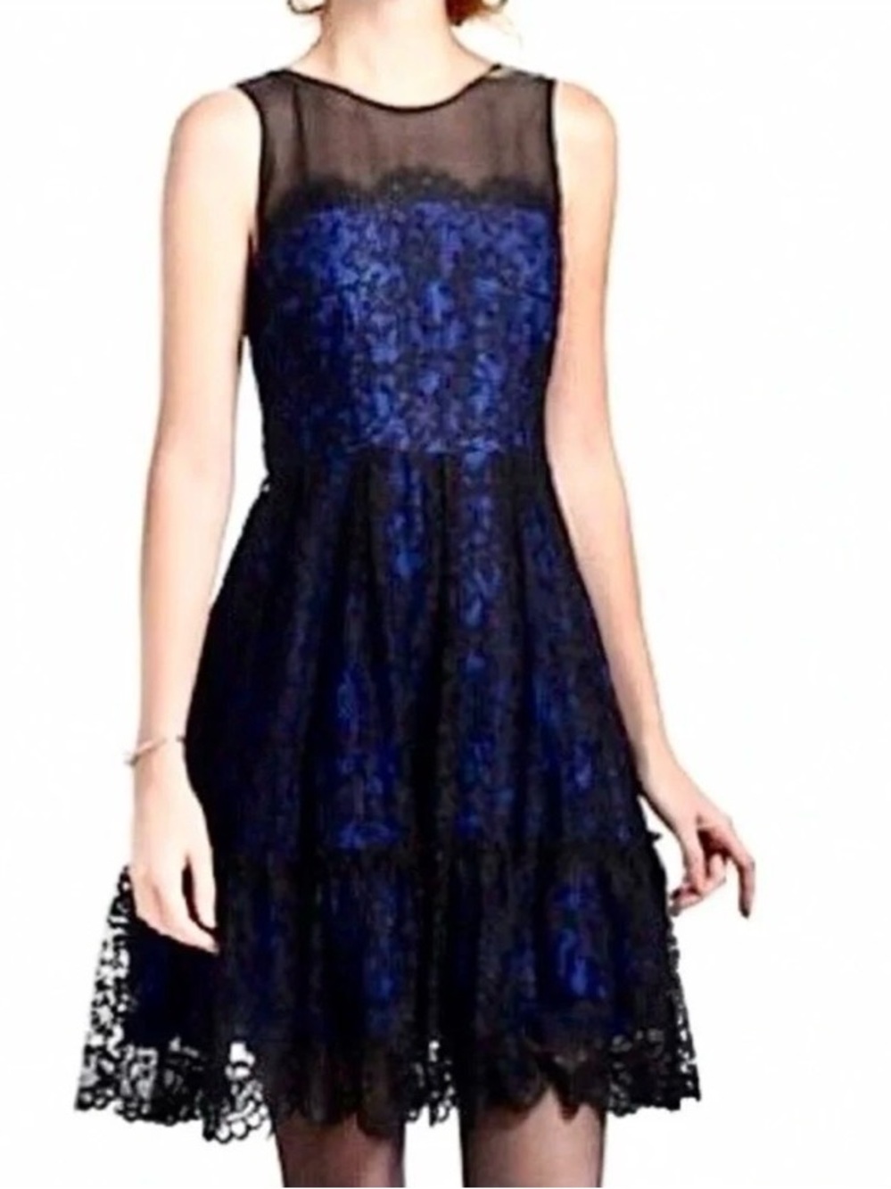Anthropology Moulinette Soeurs Black & Royal Blue Lace A-Line Mini Dress